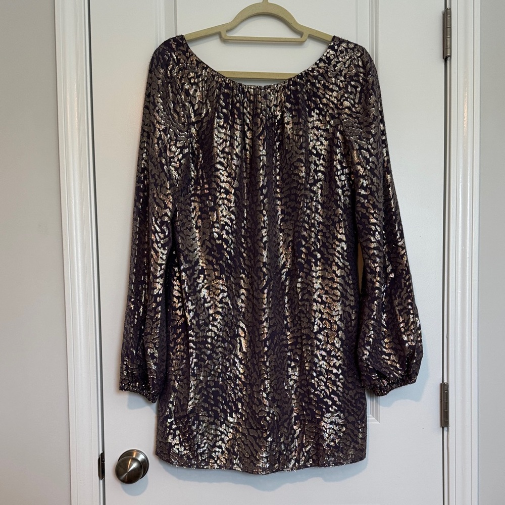Shoshanna Long Sleeve Metallic Dress